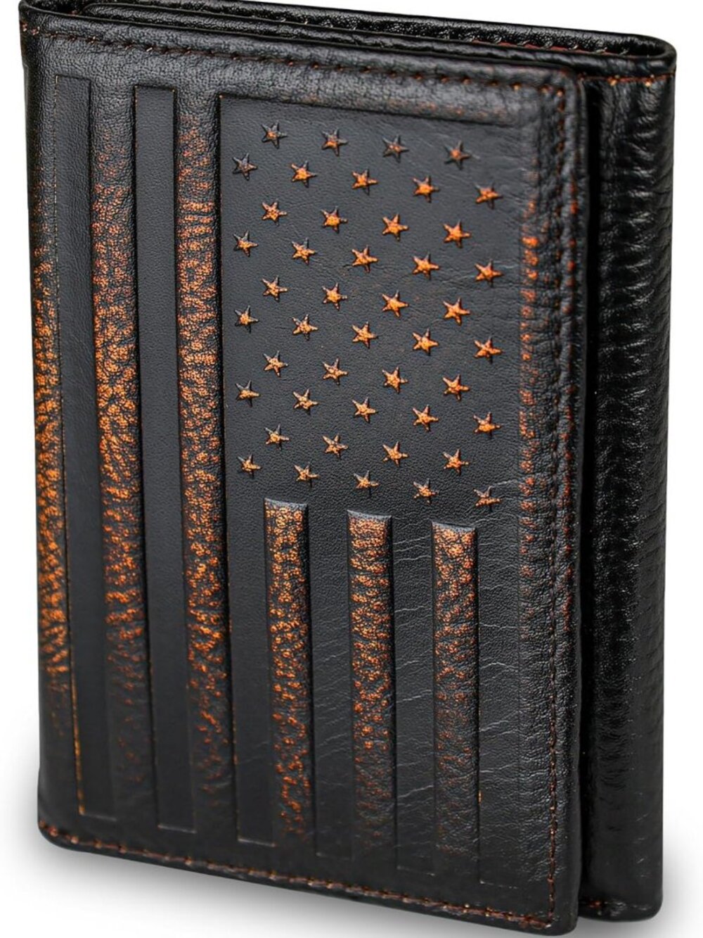 American Flag Trifold Wallet for Men | Full Grain Leather | RFID Blocking, Hand